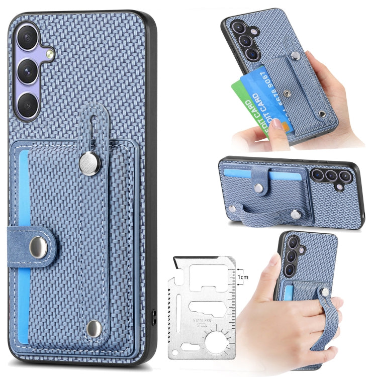 For Samsung Galaxy S25 Ultra 5G Wristband Kickstand Wallet Back Phone Case with Tool Knife(Blue) by buy2fix