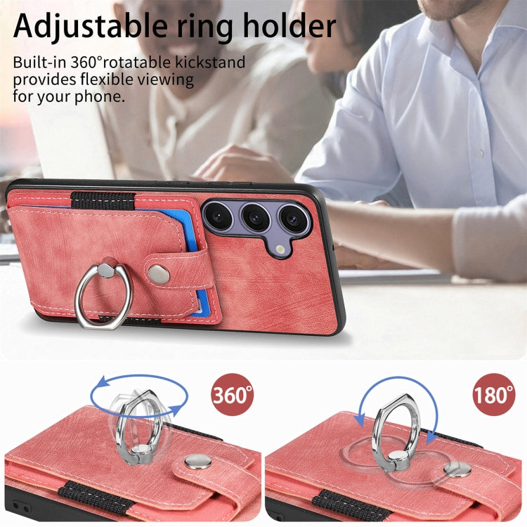 For Samsung Galaxy S25 5G Retro Skin-feel Ring Card Wallet Phone Case(Pink) by buy2fix