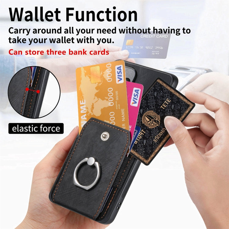 For Samsung Galaxy S25 5G Retro Skin-feel Ring Card Wallet Phone Case(Black) by buy2fix