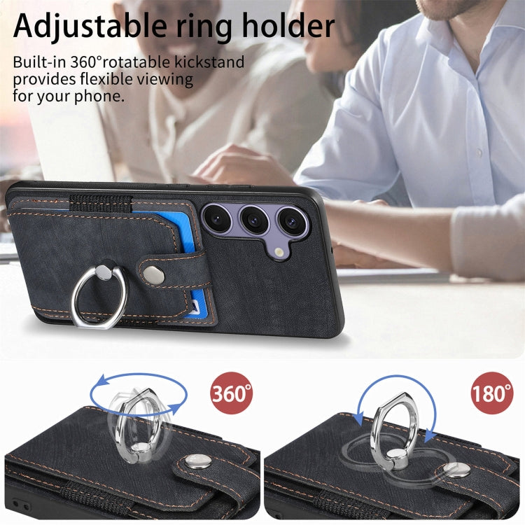 For Samsung Galaxy S25 5G Retro Skin-feel Ring Card Wallet Phone Case(Black) by buy2fix