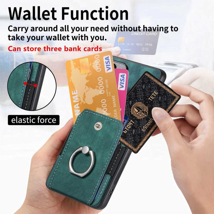 For Samsung Galaxy S25 5G Retro Skin-feel Ring Card Wallet Phone Case(Green) by buy2fix