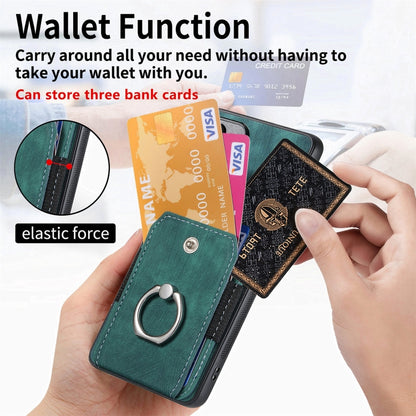 For Samsung Galaxy S25 5G Retro Skin-feel Ring Card Wallet Phone Case(Green) by buy2fix