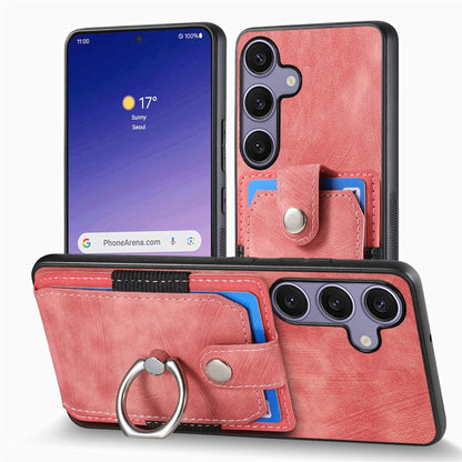 For Samsung Galaxy S25+ 5G Retro Skin-feel Ring Card Wallet Phone Case(Pink) by buy2fix
