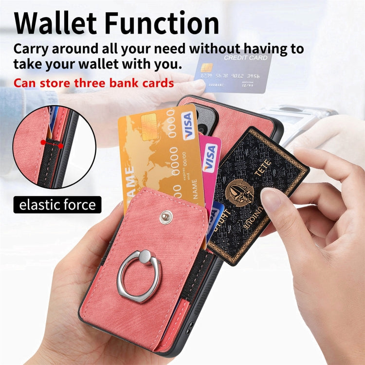 For Samsung Galaxy S25+ 5G Retro Skin-feel Ring Card Wallet Phone Case(Pink) by buy2fix