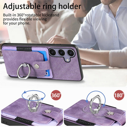 For Samsung Galaxy S25+ 5G Retro Skin-feel Ring Card Wallet Phone Case(Purple) by buy2fix