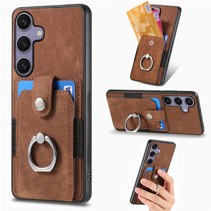 For Samsung Galaxy S25+ 5G Retro Skin-feel Ring Card Wallet Phone Case(Brown) by buy2fix