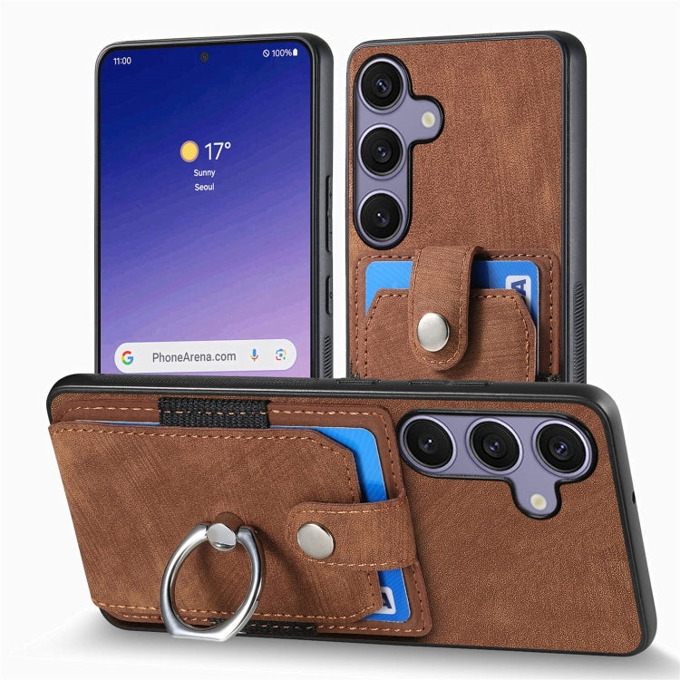 For Samsung Galaxy S25+ 5G Retro Skin-feel Ring Card Wallet Phone Case(Brown) by buy2fix