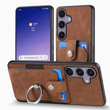 For Samsung Galaxy S25+ 5G Retro Skin-feel Ring Card Wallet Phone Case(Brown) by buy2fix