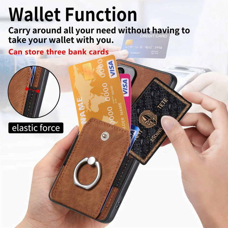 For Samsung Galaxy S25+ 5G Retro Skin-feel Ring Card Wallet Phone Case(Brown) by buy2fix