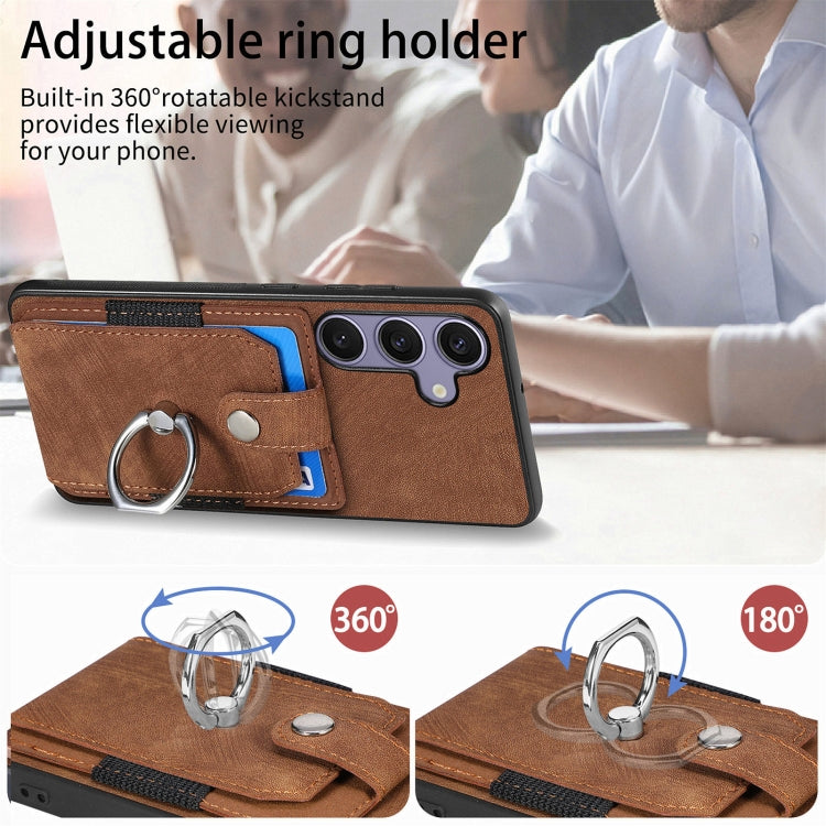 For Samsung Galaxy S25+ 5G Retro Skin-feel Ring Card Wallet Phone Case(Brown) by buy2fix