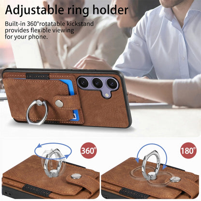 For Samsung Galaxy S25+ 5G Retro Skin-feel Ring Card Wallet Phone Case(Brown) by buy2fix