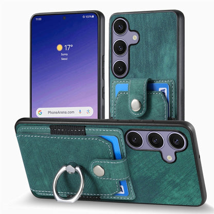 For Samsung Galaxy S25 Ultra 5G Retro Skin-feel Ring Card Wallet Phone Case(Green) by buy2fix