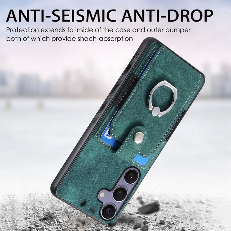 For Samsung Galaxy S25 Ultra 5G Retro Skin-feel Ring Card Wallet Phone Case(Green) by buy2fix