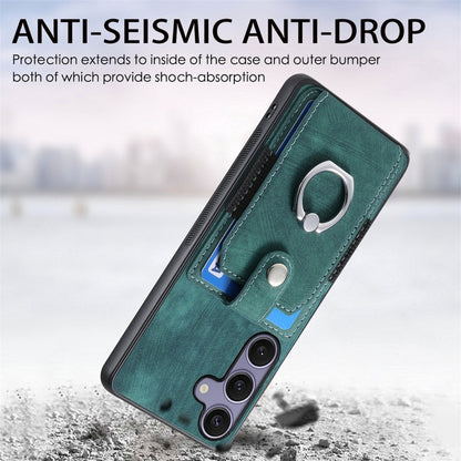 For Samsung Galaxy S25 Ultra 5G Retro Skin-feel Ring Card Wallet Phone Case(Green) by buy2fix
