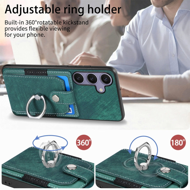 For Samsung Galaxy S25 Ultra 5G Retro Skin-feel Ring Card Wallet Phone Case(Green) by buy2fix