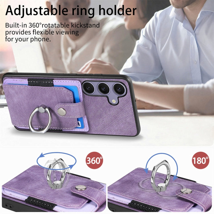 For Samsung Galaxy S25 Ultra 5G Retro Skin-feel Ring Card Wallet Phone Case(Purple) by buy2fix