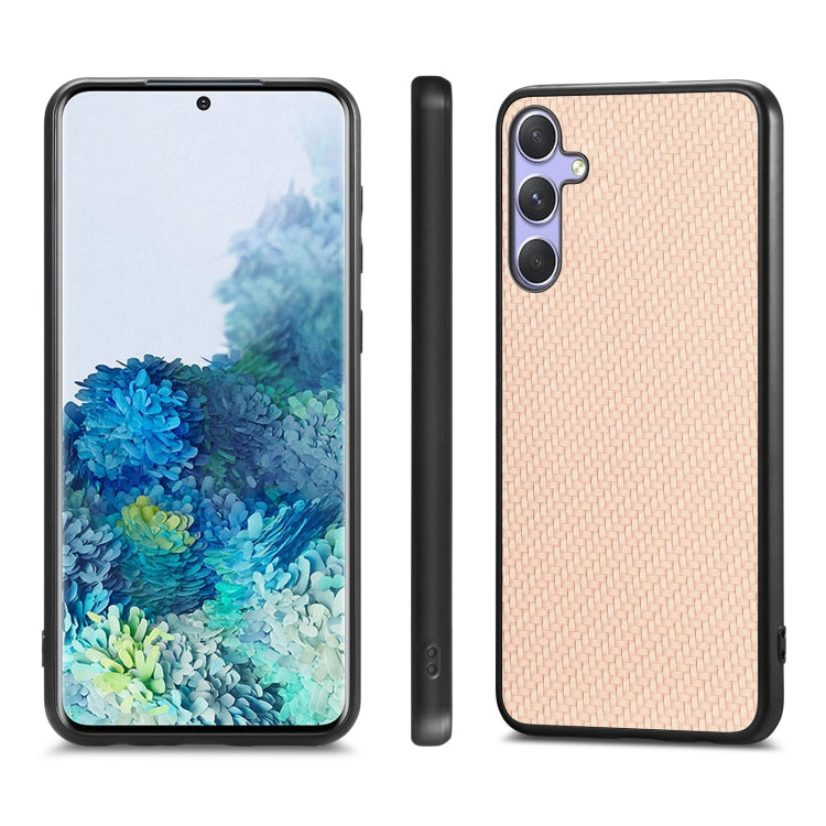 For Samsung Galaxy S25+ 5G Carbon Fiber Texture Leather Back Cover Phone Case(Khaki) by buy2fix