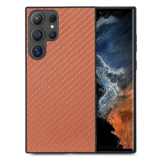 For Samsung Galaxy S25 Ultra 5G Carbon Fiber Texture Leather Back Cover Phone Case(Brown) by buy2fix
