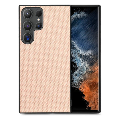 For Samsung Galaxy S25 Ultra 5G Carbon Fiber Texture Leather Back Cover Phone Case(Khaki) by buy2fix