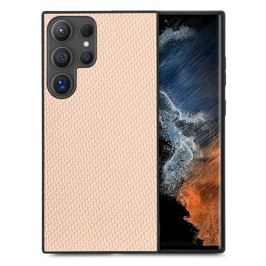 For Samsung Galaxy S25 Ultra 5G Carbon Fiber Texture Leather Back Cover Phone Case(Khaki) by buy2fix