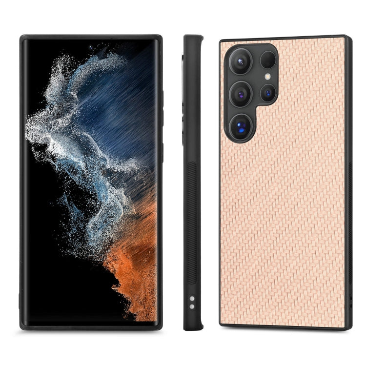 For Samsung Galaxy S25 Ultra 5G Carbon Fiber Texture Leather Back Cover Phone Case(Khaki) by buy2fix