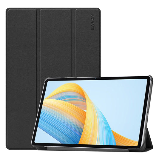 For Honor Pad V8 ENKAY Tri-fold Custer Texture Leather Smart Tablet Case(Black) - Honor by ENKAY | Online Shopping UK | buy2fix