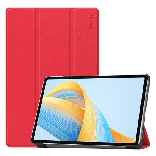 For Honor Pad V8 ENKAY Tri-fold Custer Texture Leather Smart Tablet Case(Red) - Honor by ENKAY | Online Shopping UK | buy2fix
