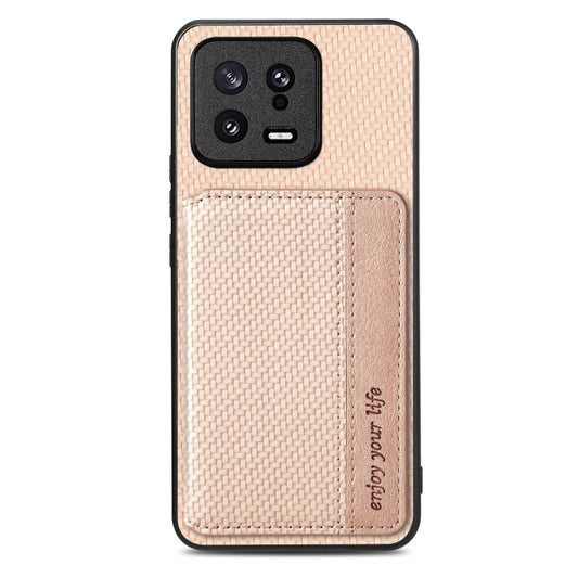 For Xiaomi 13 Carbon Fiber Magnetic Card Bag Phone Case(Khaki) - Xiaomi Cases by buy2fix | Online Shopping UK | buy2fix