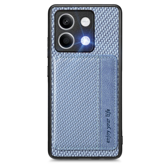 For Redmi Note 13 4G Carbon Fiber Magnetic Card Bag Phone Case(Blue) - Xiaomi Cases by buy2fix | Online Shopping UK | buy2fix
