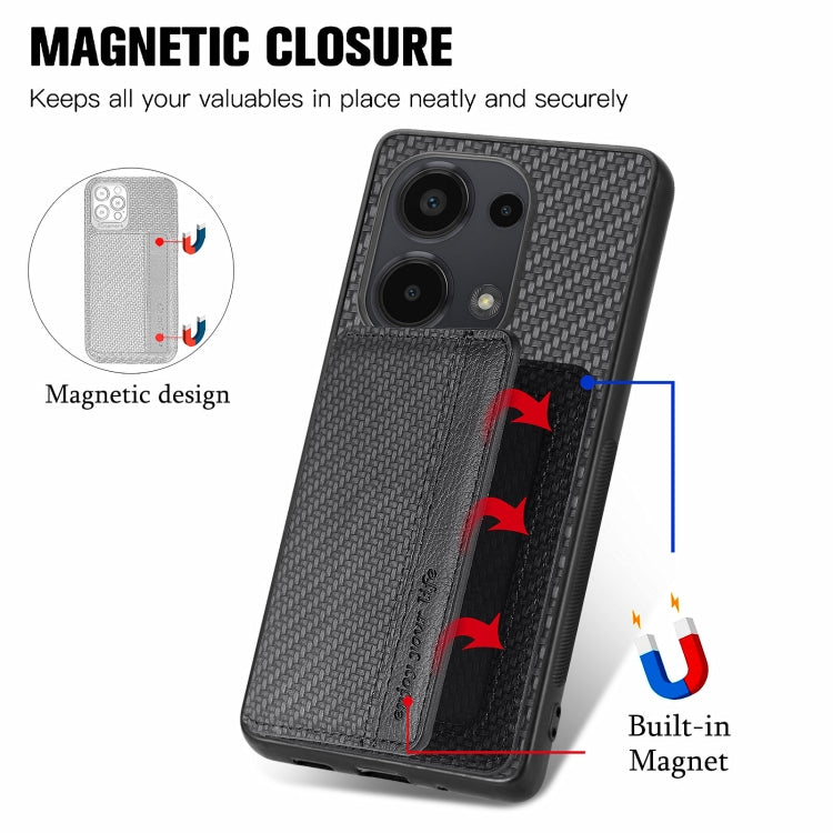For Redmi Note 13 Pro 4G Carbon Fiber Magnetic Card Bag Phone Case(Black) - Xiaomi Cases by buy2fix | Online Shopping UK | buy2fix