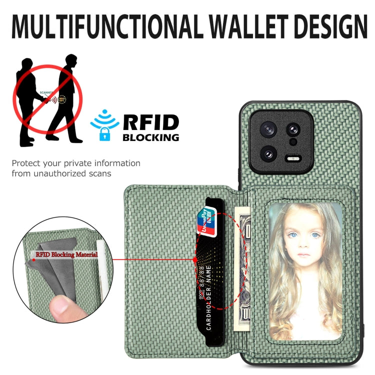 For Xiaomi 13 Carbon Fiber Magnetic Card Bag Phone Case(Khaki) - Xiaomi Cases by buy2fix | Online Shopping UK | buy2fix
