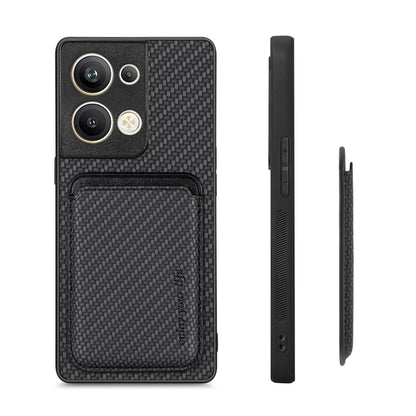 For OPPO Reno9 Pro+ Carbon Fiber Leather Card Magsafe Magnetic Phone Case(Black) by buy2fix