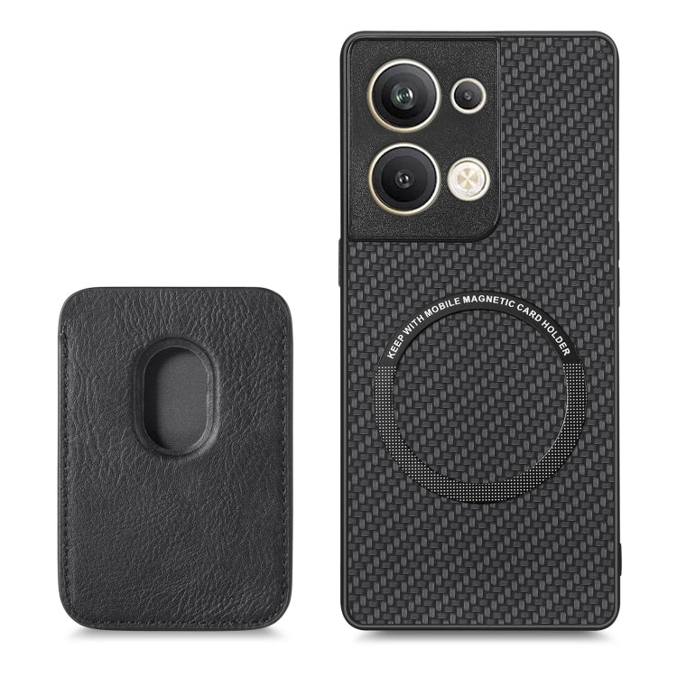 For OPPO Reno9 Pro+ Carbon Fiber Leather Card Magsafe Magnetic Phone Case(Black) by buy2fix