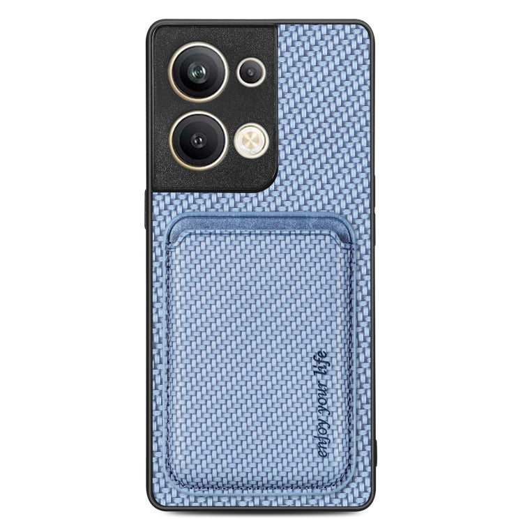 For OPPO Reno9 Pro+ Carbon Fiber Leather Card Magsafe Magnetic Phone Case(Blue) by buy2fix
