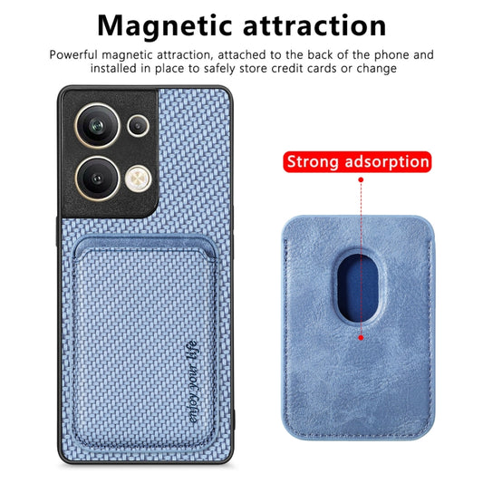 For OPPO Reno9 Pro+ Carbon Fiber Leather Card Magsafe Magnetic Phone Case(Blue) by buy2fix