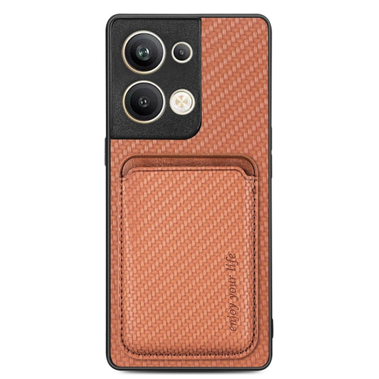 For OPPO Reno9 Pro+ Carbon Fiber Leather Card Magsafe Magnetic Phone Case(Brown) by buy2fix