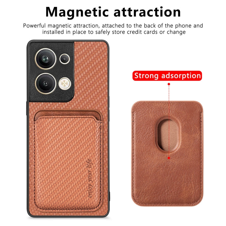 For OPPO Reno9 Pro+ Carbon Fiber Leather Card Magsafe Magnetic Phone Case(Brown) by buy2fix