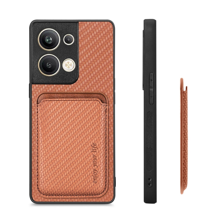 For OPPO Reno9 Pro+ Carbon Fiber Leather Card Magsafe Magnetic Phone Case(Brown) by buy2fix