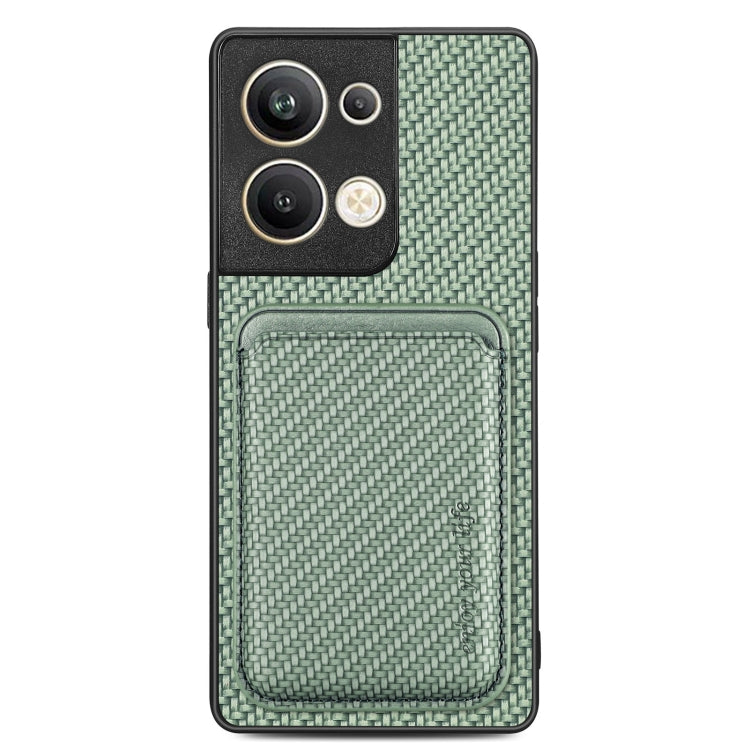 For OPPO Reno9 Pro+ Carbon Fiber Leather Card Magsafe Magnetic Phone Case(Green) by buy2fix