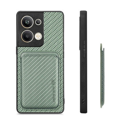For OPPO Reno9 Pro+ Carbon Fiber Leather Card Magsafe Magnetic Phone Case(Green) by buy2fix
