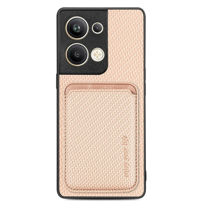For OPPO Reno9 Pro+ Carbon Fiber Leather Card Magsafe Magnetic Phone Case(Khaki) by buy2fix
