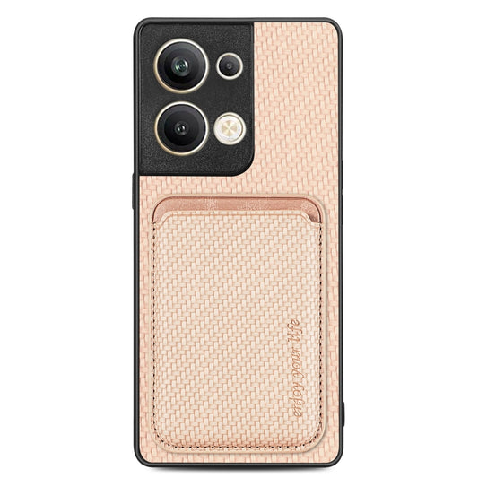 For OPPO Reno9 Pro+ Carbon Fiber Leather Card Magsafe Magnetic Phone Case(Khaki) by buy2fix