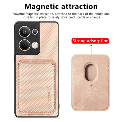 For OPPO Reno9 Pro+ Carbon Fiber Leather Card Magsafe Magnetic Phone Case(Khaki) by buy2fix