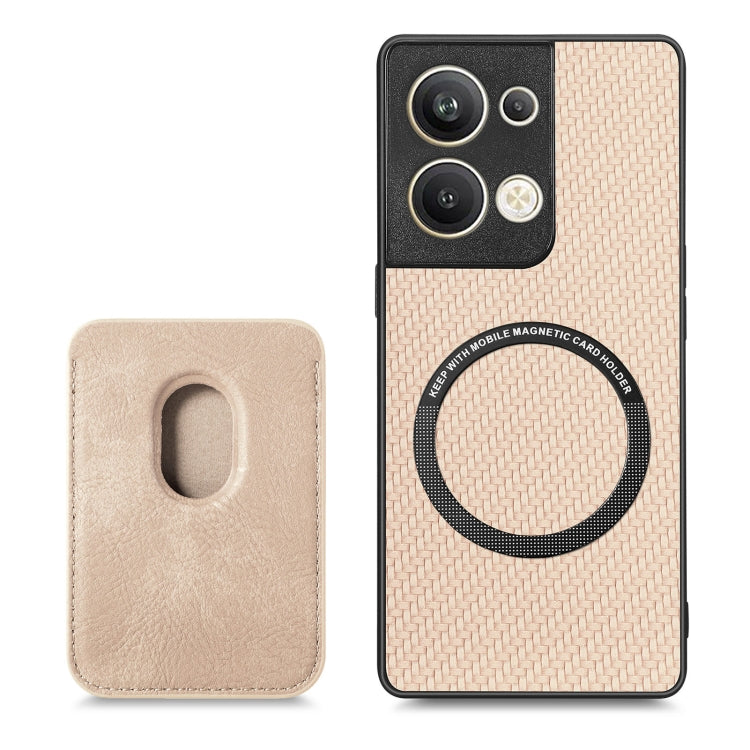For OPPO Reno9 Pro+ Carbon Fiber Leather Card Magsafe Magnetic Phone Case(Khaki) by buy2fix