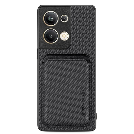 For OPPO Reno9 Carbon Fiber Leather Card Magsafe Magnetic Phone Case(Black) by buy2fix