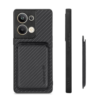 For OPPO Reno9 Carbon Fiber Leather Card Magsafe Magnetic Phone Case(Black) by buy2fix