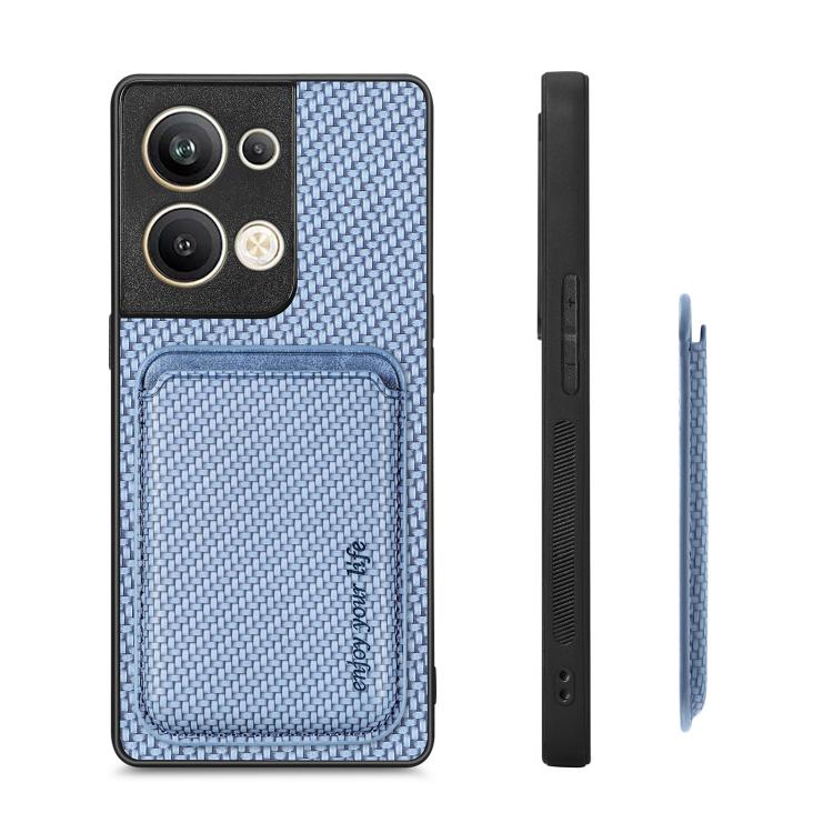 For OPPO Reno9 Carbon Fiber Leather Card Magsafe Magnetic Phone Case(Blue) by buy2fix