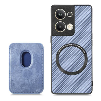 For OPPO Reno9 Carbon Fiber Leather Card Magsafe Magnetic Phone Case(Blue) by buy2fix