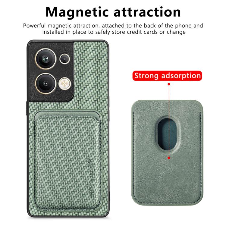 For OPPO Reno9 Carbon Fiber Leather Card Magsafe Magnetic Phone Case(Green) by buy2fix