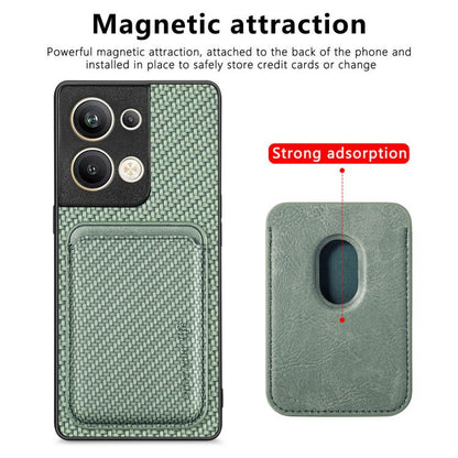 For OPPO Reno9 Carbon Fiber Leather Card Magsafe Magnetic Phone Case(Green) by buy2fix
